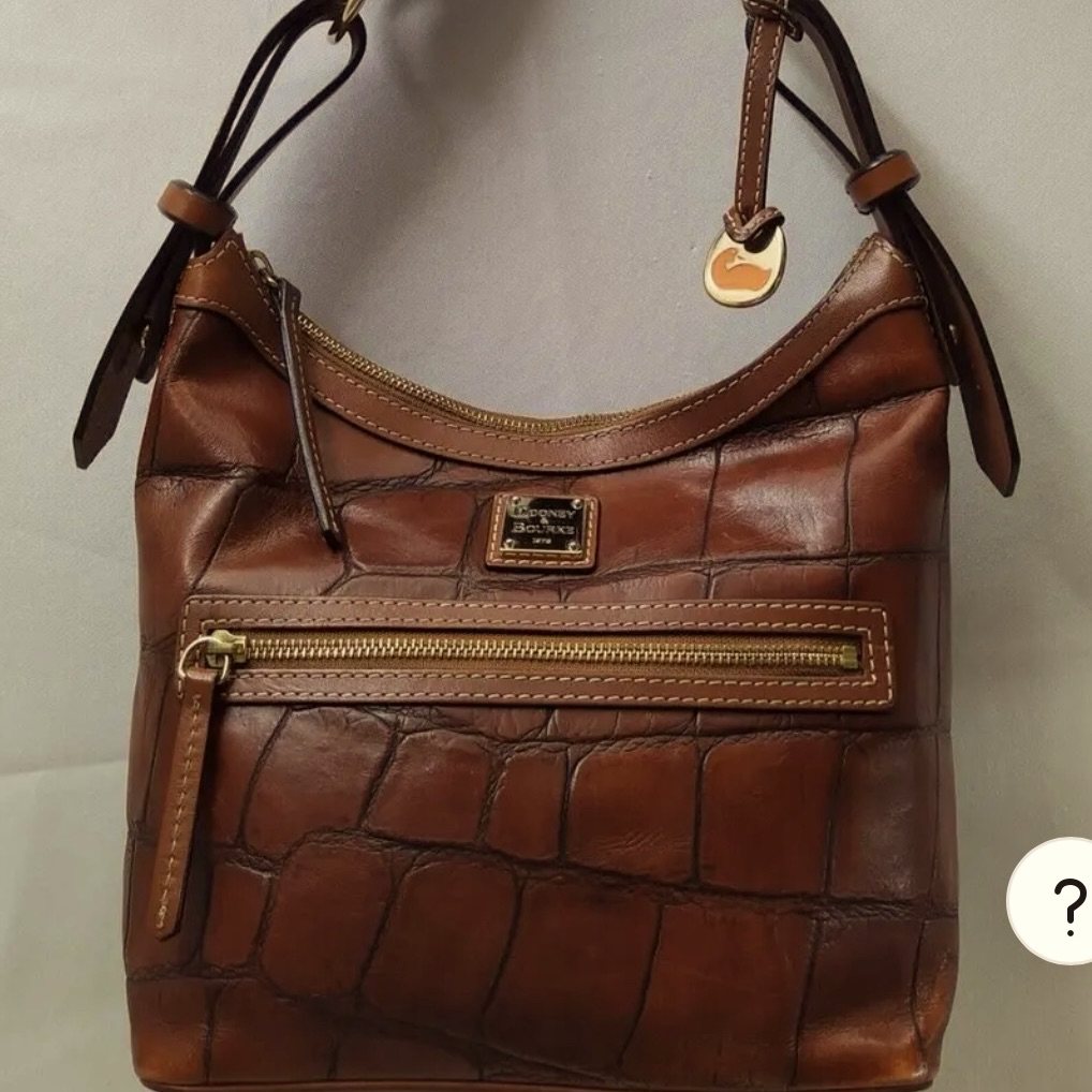 Dooney & Bourke Crocodile Embossed Brown Leather Shoulder Hobo Bag